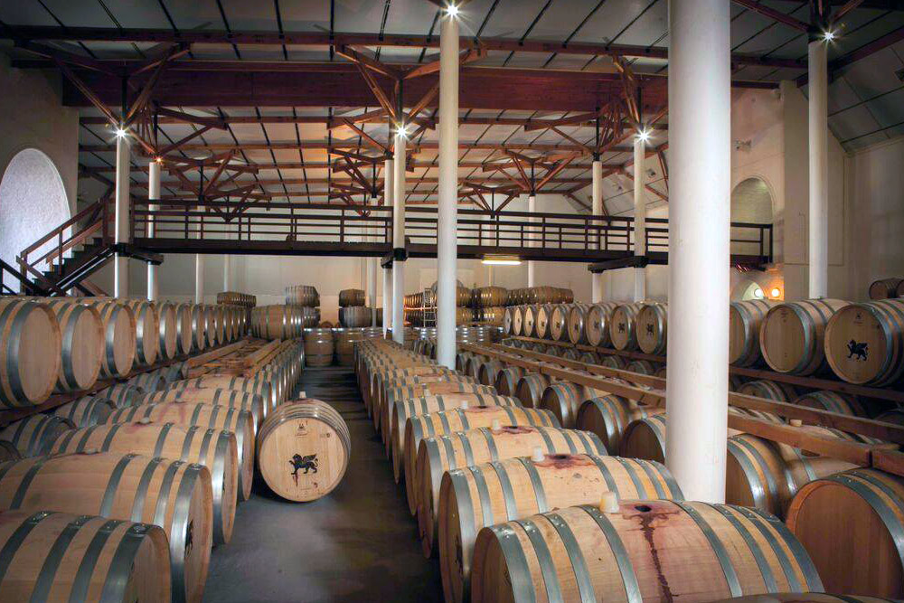 plaisir de merle cellar with wine barrels